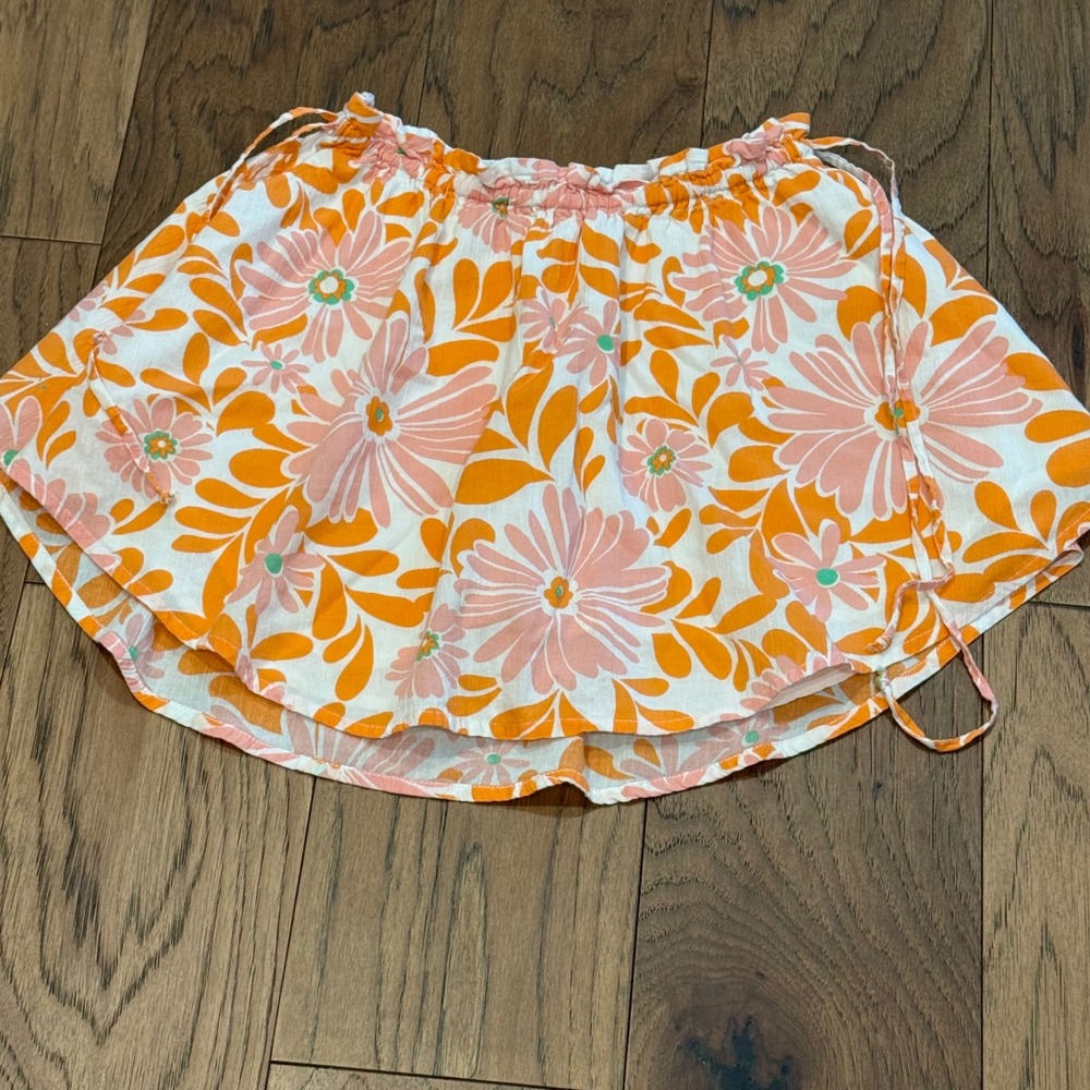 Aerie Womens XS Floral Mini Skirt Orange Pink Retro Side Tie Elastic‎ Waist